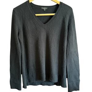 J.CREW | Black Wool Blend V Neck Sweater with Leather Elbow Patches | Small